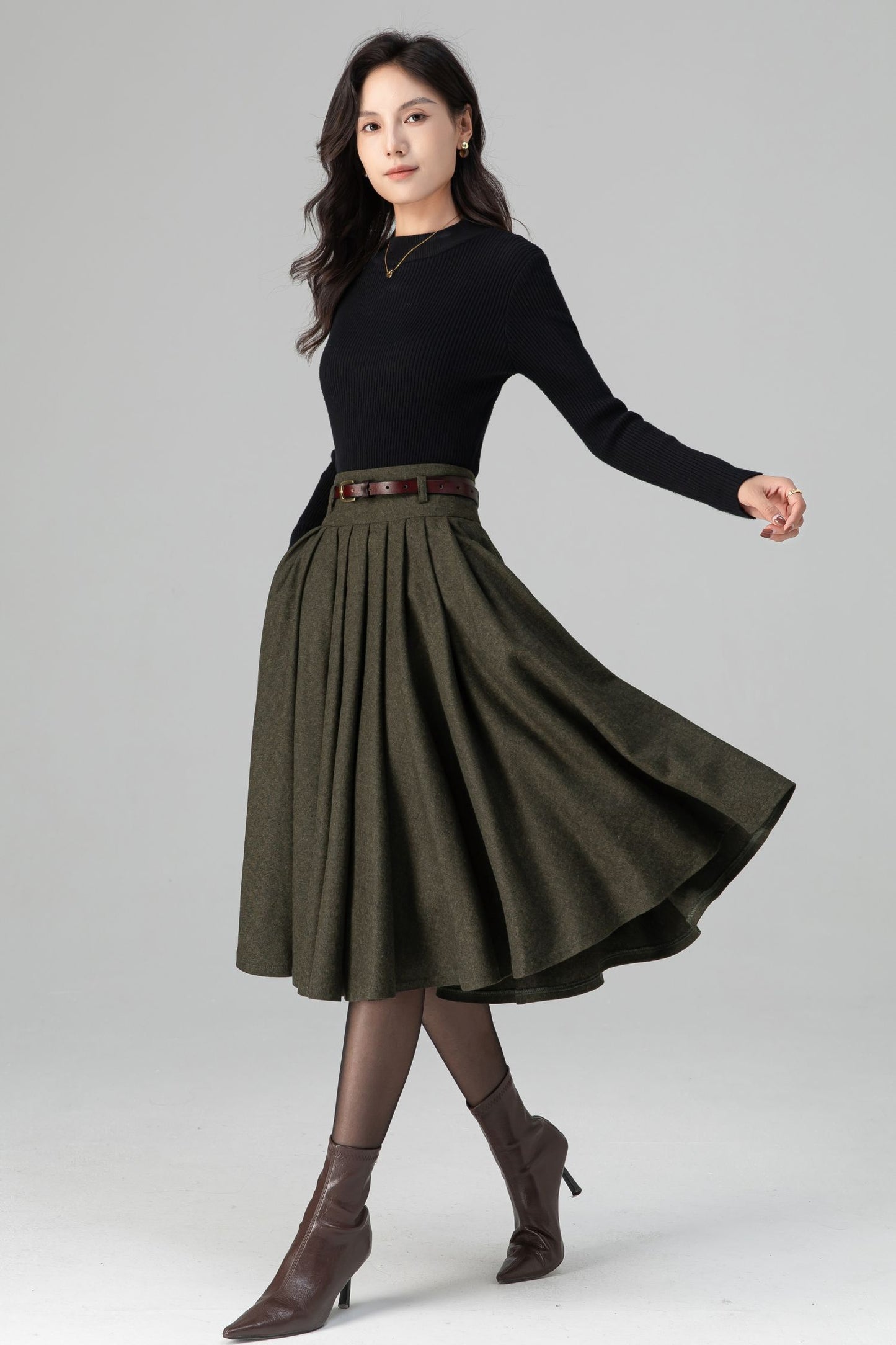 Vintage Inspired Circle Skater Wool Skirt C5199