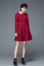 Load image into Gallery viewer, Vintage inspired burgundy short winter wool dress C1200
