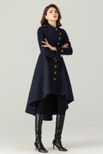 Load image into Gallery viewer, Womens Asymmetrical Navy Wool Coat C3700
