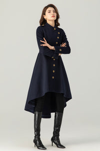 Womens Asymmetrical Navy Wool Coat C3700