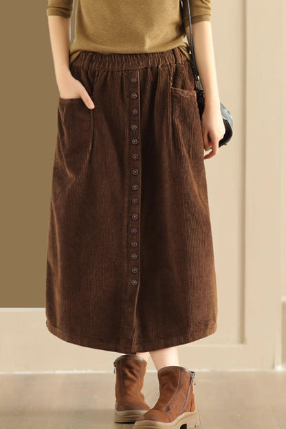A line corduroy skirt with buttons in front C3901