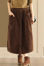 Load image into Gallery viewer, A line corduroy skirt with buttons in front C3901
