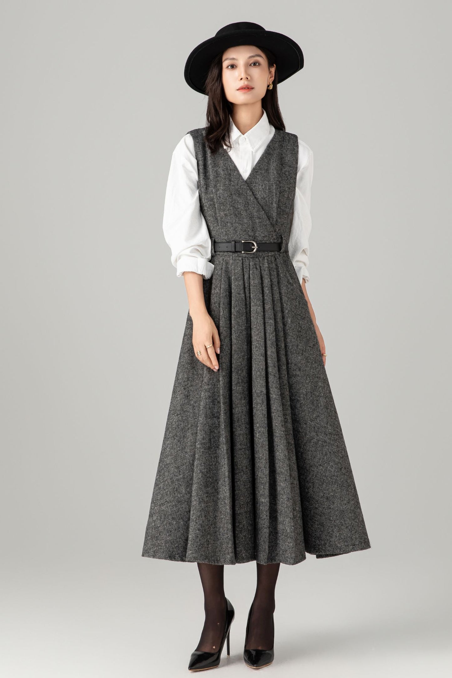 Sleeveless winter wool dress women C5278