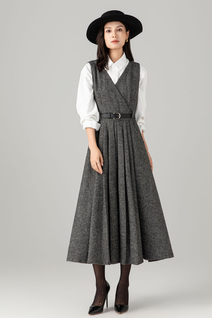 Sleeveless winter wool dress women C5278