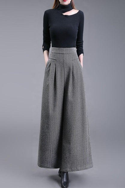 Long wide leg winter wool pants c5085