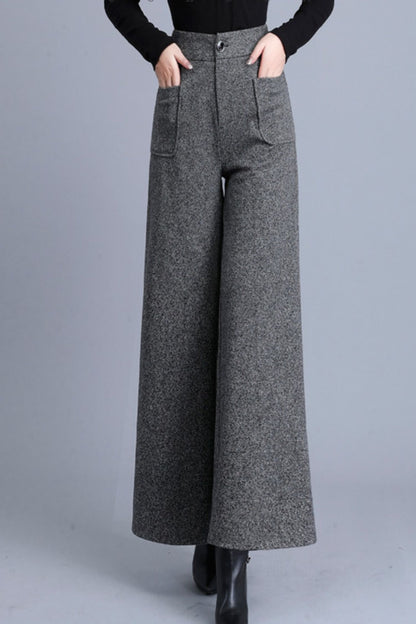High waist wool pants with pockets c5088