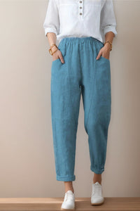 Casual Elastic Waist Cropped linen Pants C4305