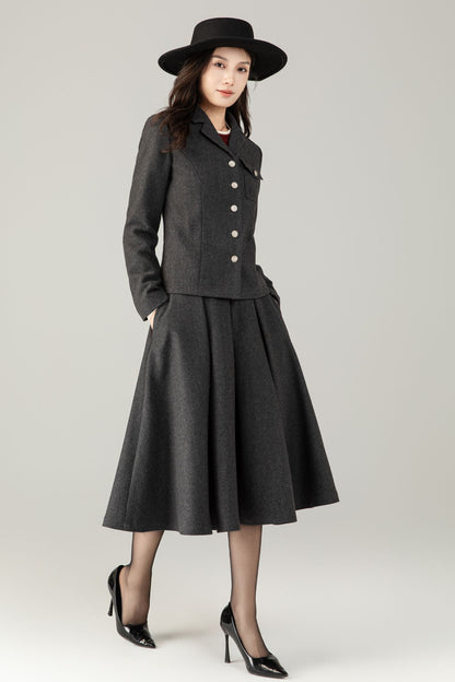 Gray short wool jacket coat C5241