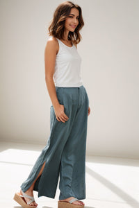 Women's Green Split Wide Leg Pants C292