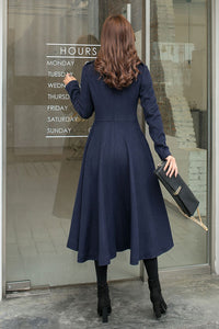 Navy Blue Long Wool Princess Coat  C2578