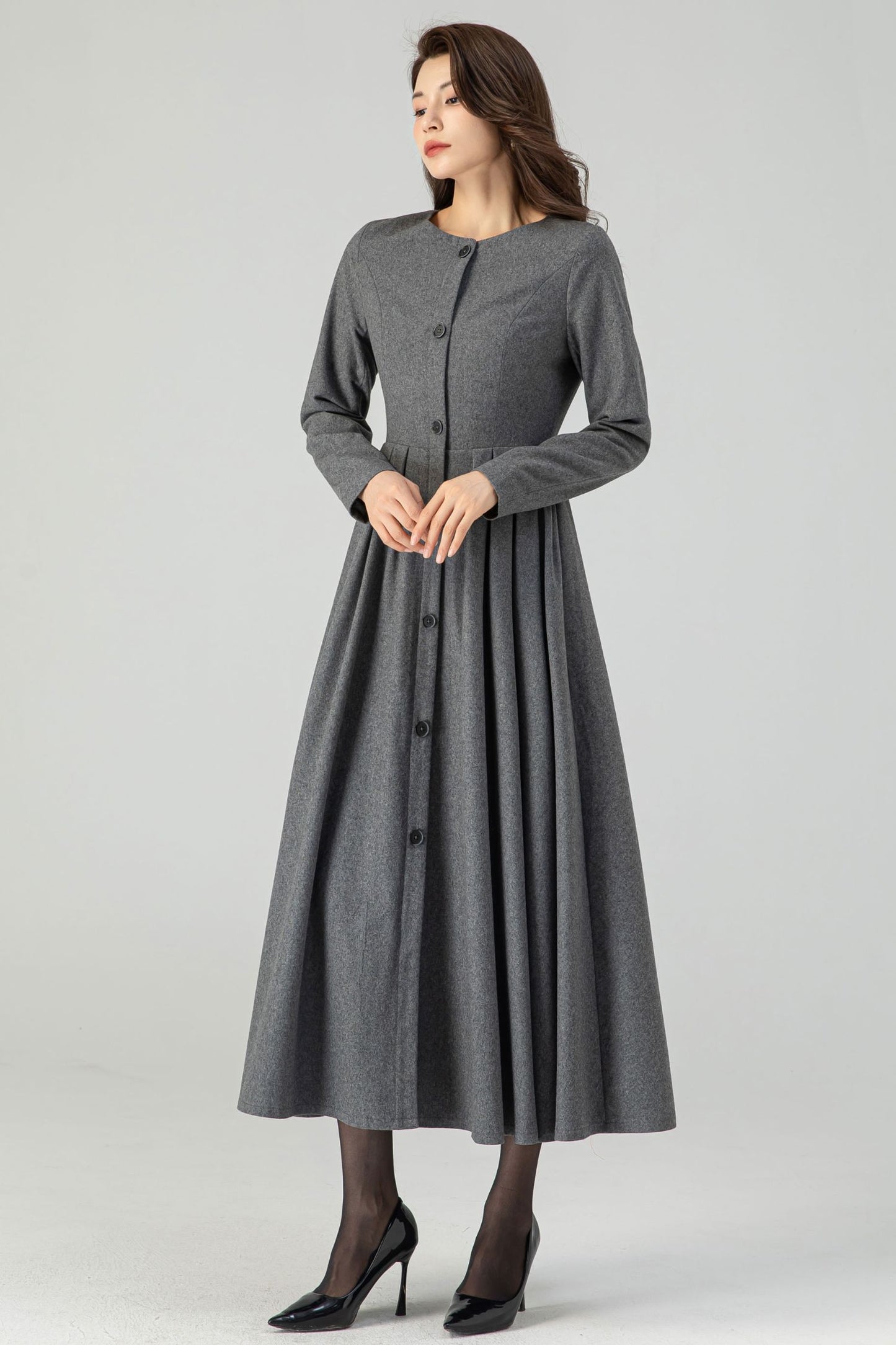 Midi Button Front Wool Dress C4319