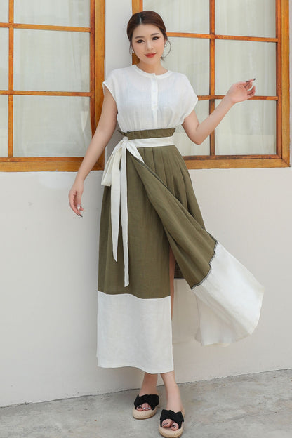 Womens Wrap Linen Maxi Skirt c4835