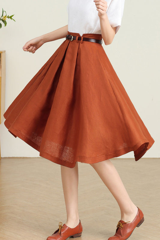 Orange Linen Skirt for Women C4732