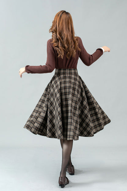 Plaid winter skater wool skirt women C4451