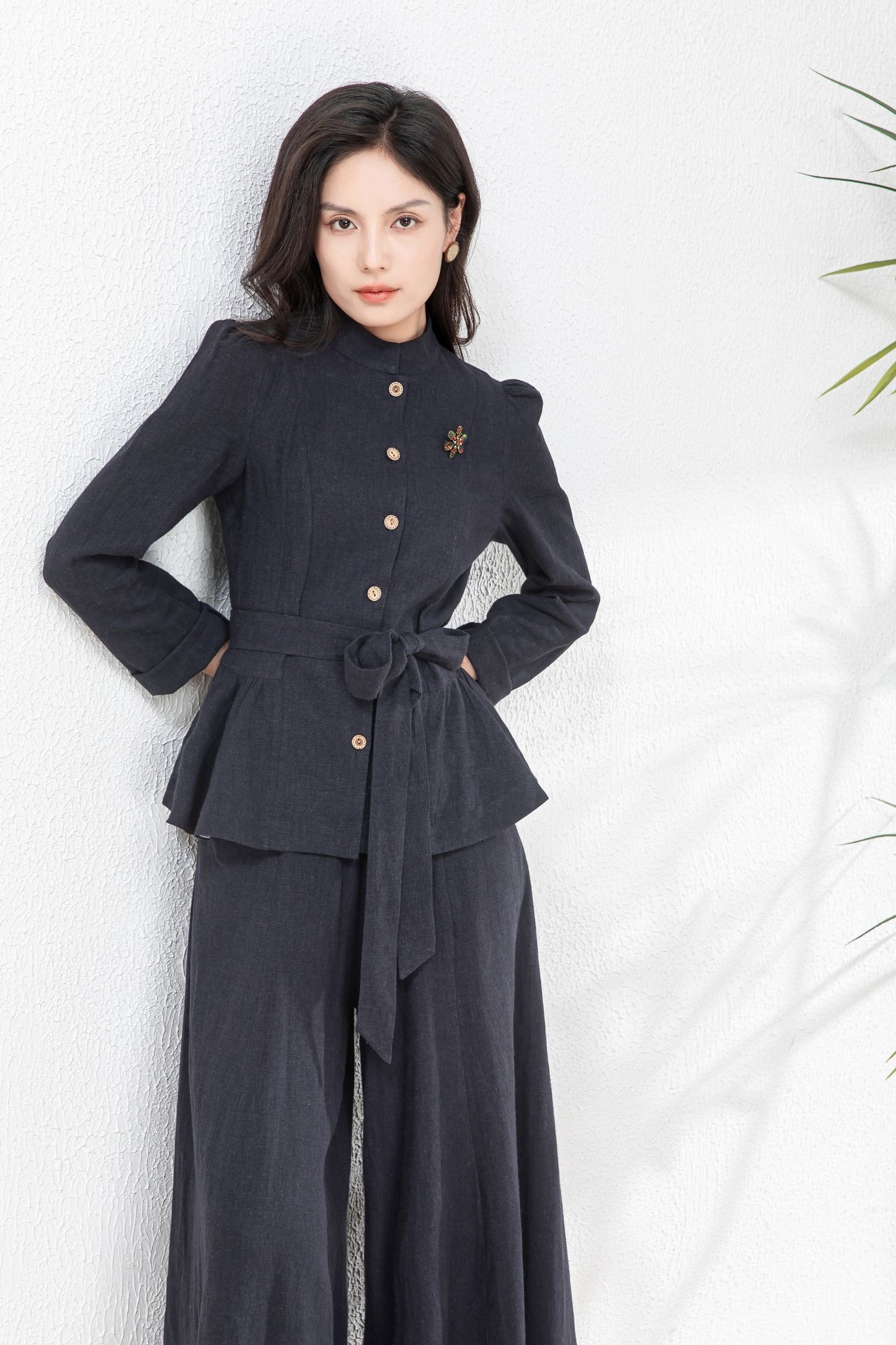 Versatile Cotton-Linen Jacket in Elegant Navy for Effortless Spring Style c4762