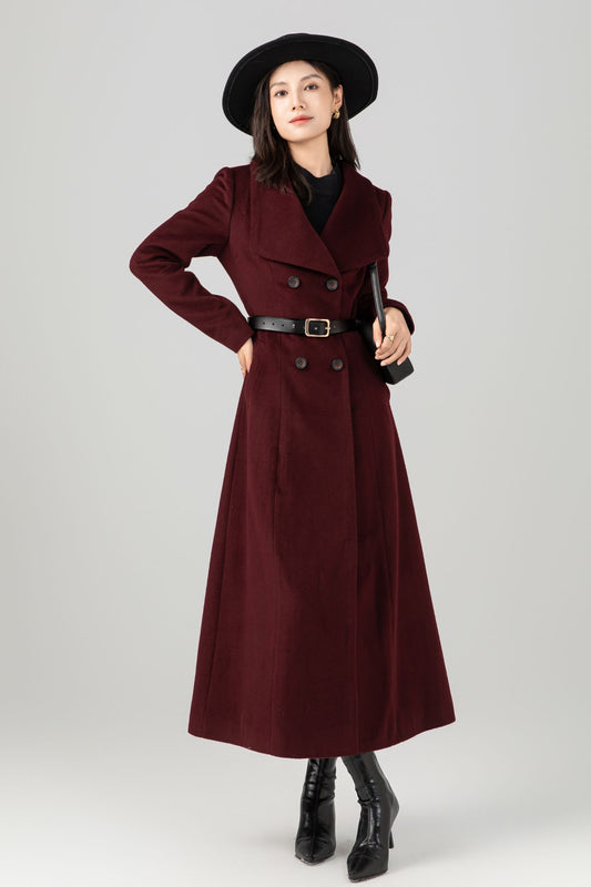 Double-breasted long wool maxi coat Women C5272
