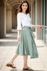 Long Linen Skirt in green C288