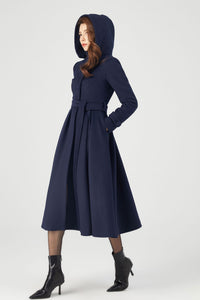 Navy Blue Long winter Wool Coat C4324