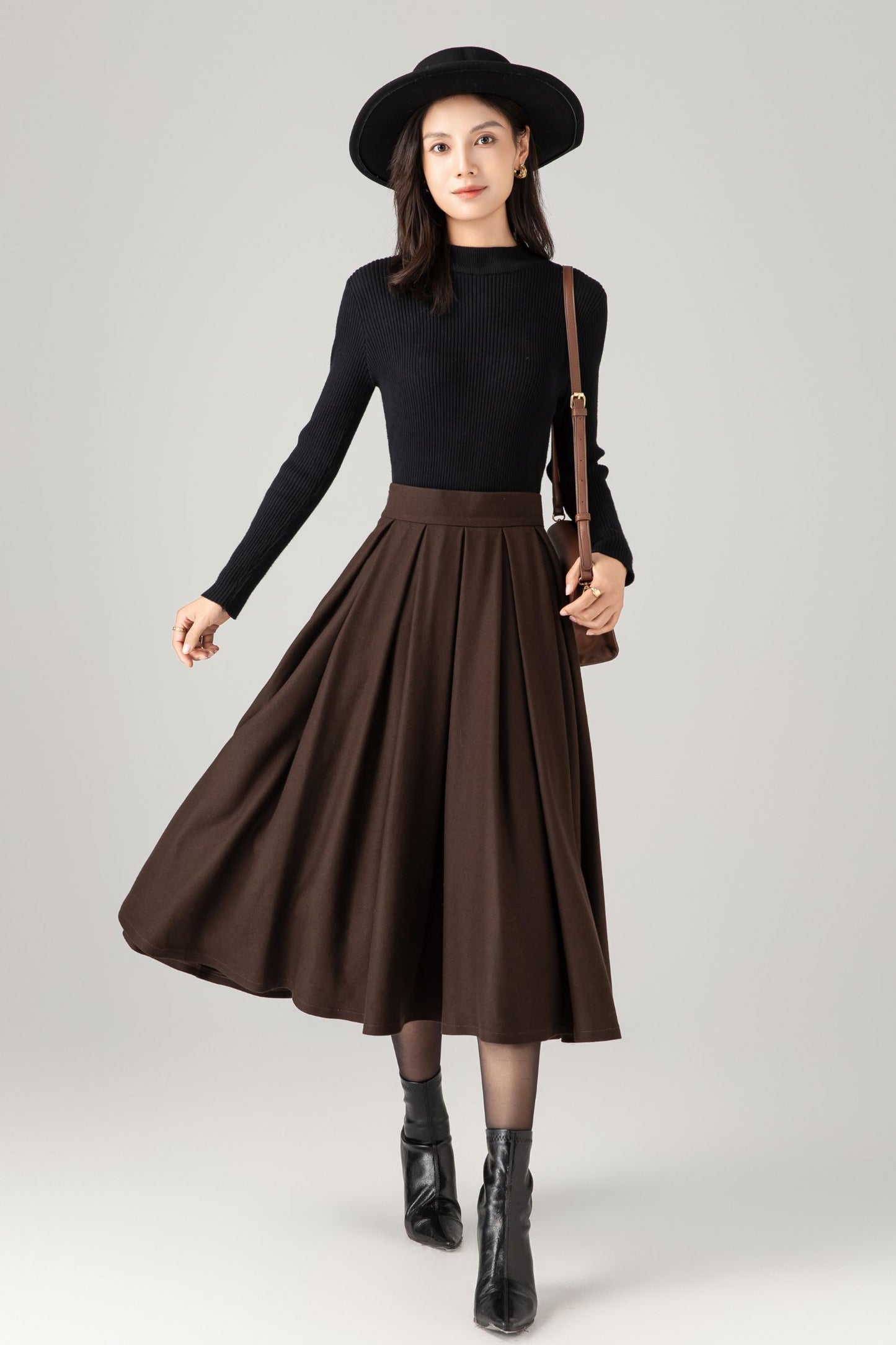 Pleated winter a line wool skirt women C5275