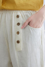 Load image into Gallery viewer, White Linen Casual Cropped Elastic Waist Pants C2294
