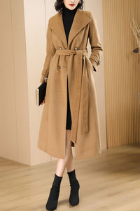 Women's Autumn and winter camel plaid coat C4216