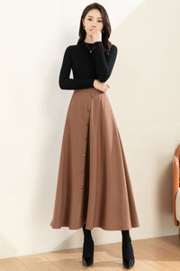 Midi Wool A Line Button Down Skirt C3602