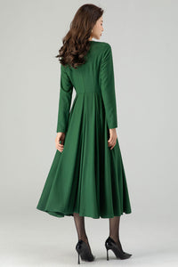 Green Wool  Womens Dresses C3615