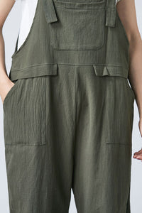 Summer green linen jumpsuit women C1697