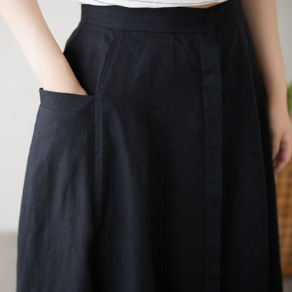 Casual Linen Skirt with pockets c4896