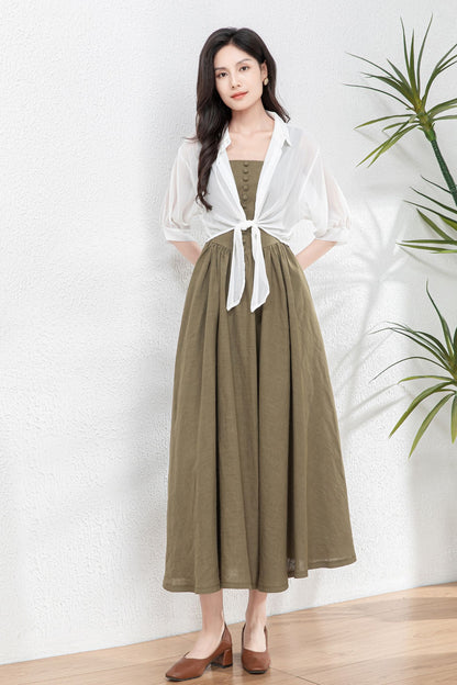 Sleeveless Linen Pinafore Dress C4763