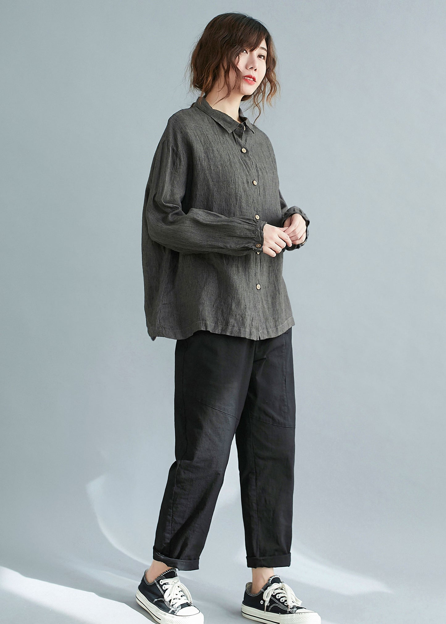 Button Down Long Sleeve linen Shirt C2119