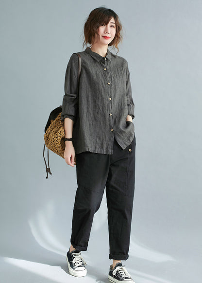 Button Down Long Sleeve linen Shirt C2119