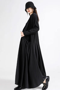 Black long trench dress with pockets C3485
