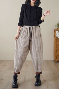 long corduroy pants with drawstring waist C3812