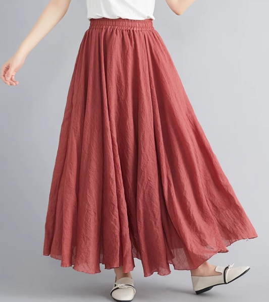 Plus size swing linen skirt women C5023-16 (rust red)