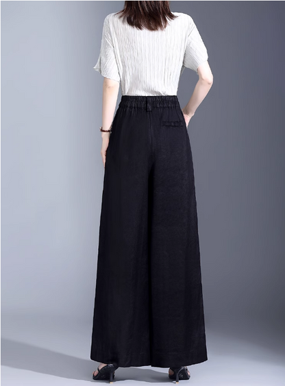 Wide leg long summer linen pants c5071