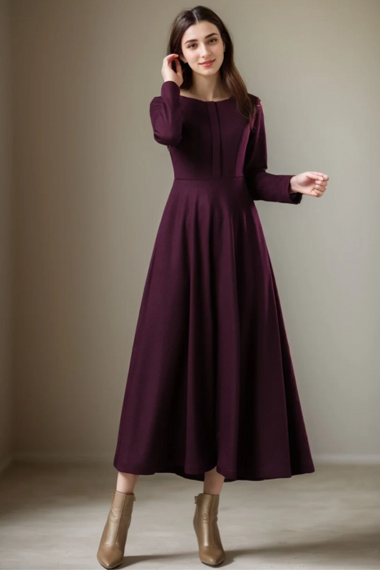 Women Vintage inspired purple Wool Dress c2400