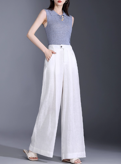 Wide leg long summer linen pants c5071