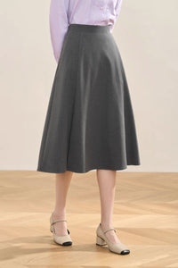 Gray a line winter wool office skirt women C3534