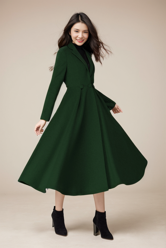 Vintage inspired long wool princess coat C4400