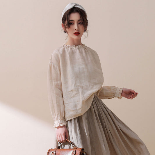 Beige Linen tops, Linen blouses, Women's Linen tops C1867