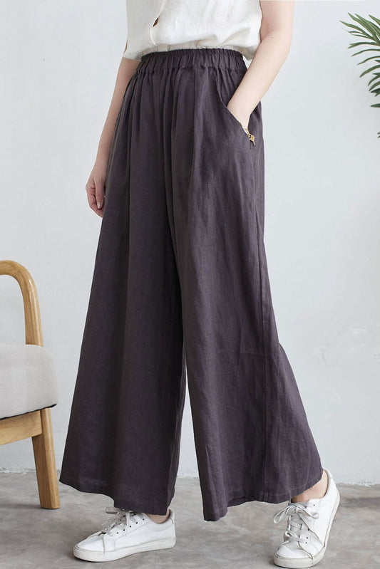 Palazzo Linen Pants in dark green color C1916, Size S/M #CK2100113