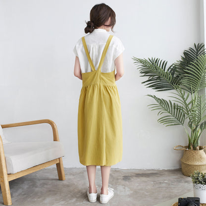 Yellow Linen Apron Dress Women C1917