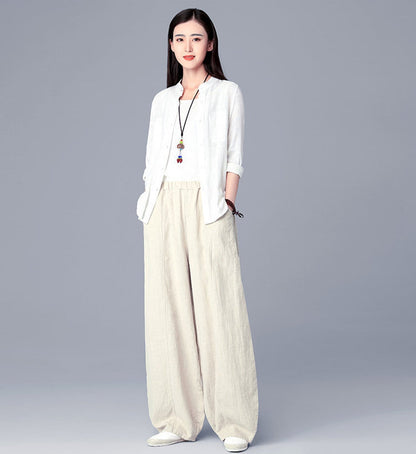 Wide Leg Linen Pants, Soft Casual Loose Linen Trousers c1938