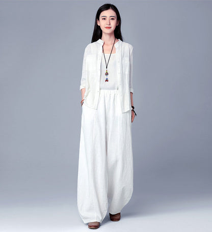 Wide Leg Linen Pants, Soft Casual Loose Linen Trousers c1938