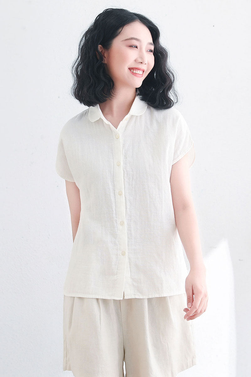 Summer Women White Short Sleeves Blouse C2715,Size S #CK2200400