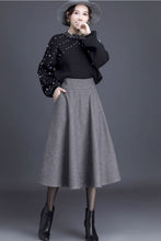 Load image into Gallery viewer, gray a line skirt with wide waist band, winter wool skirt  C3428
