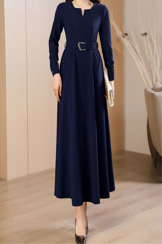 Women's Autumn Navy Blue long dress C3642