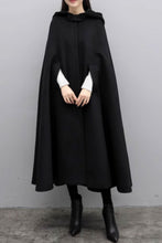 Load image into Gallery viewer, Black long winter wool cape women C3648
