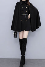 Load image into Gallery viewer, black winter wool cape coat women C3662
